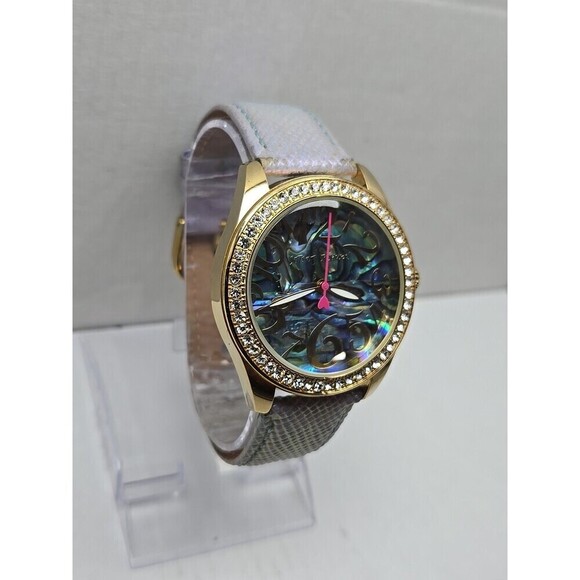Betsey Johnson Abalone Dial Crystals Iridescent Purple Womens Watch New Battery main image 9